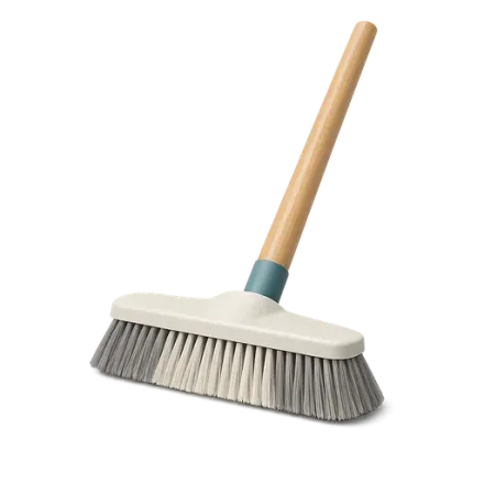 A broom with a wooden handle