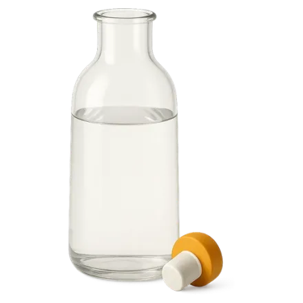 A glass water bottle and its stopper
