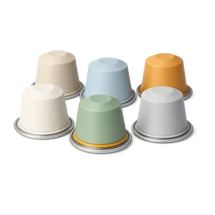 Coffee capsules in assorted colours