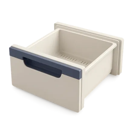 An empty, clean freezer drawer