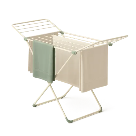 A drying rack with linen