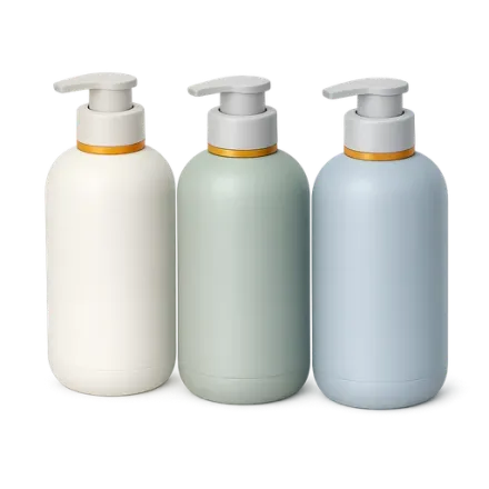 Three bottles: shampoo, shower gel and body wash