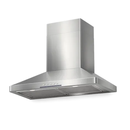 A stainless steel range hood